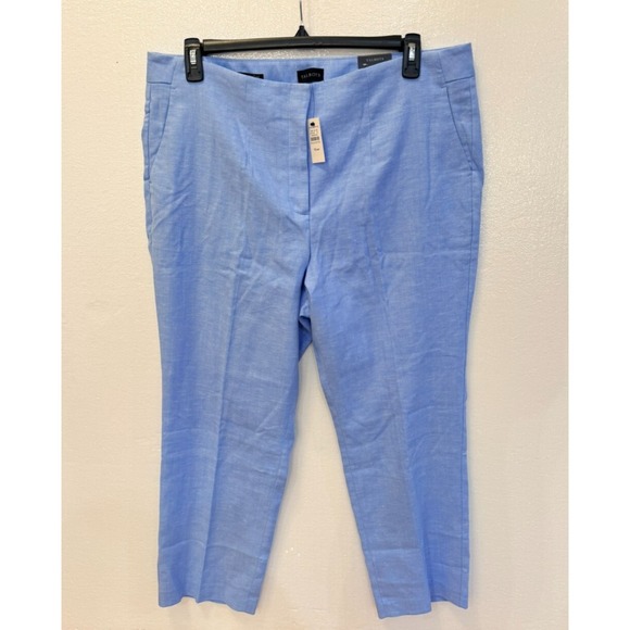 NWT Talbots Size 16W Petite Southampton Straight Leg Light Blue Linen Pants New - Picture 2 of 6